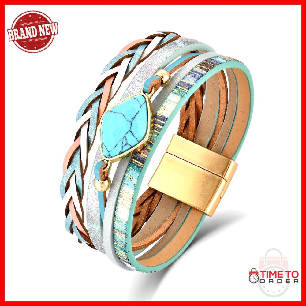 Leather Wrap Bracelet Boho Multi-Layer Stackable … - image 1